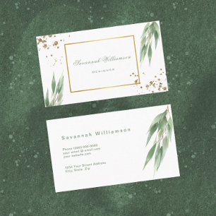 Glam Green Gold Eucalyptus Customisable Business Card
