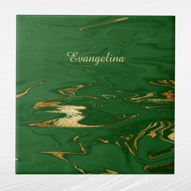 Glam Green Gold Faux Marble Ceramic Tile (Creator Uploaded)