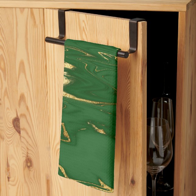 Glam Green Gold Faux Marble Tea Towel (Thirds Fold)