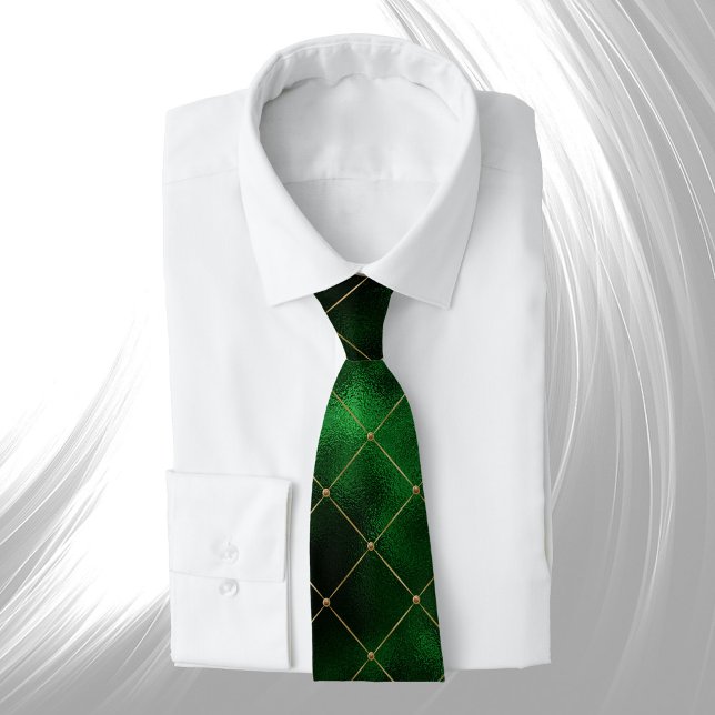 Glam Green Gold Geometric  Tie (Creator Uploaded)