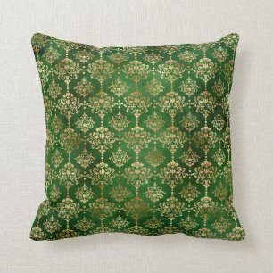 Glam Green Gold Pattern Christmas Cushion