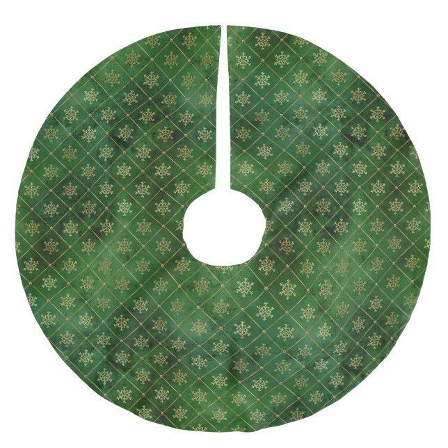Glam Green Gold Snowflakes Christmas Brushed Polyester Tree Skirt (Front)