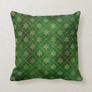 Glam Green Gold Snowflakes Christmas Cushion