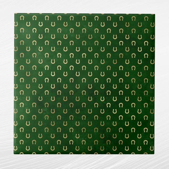 Glam Green Golden Horseshoe Graphic Ceramic Tile (Creator Uploaded)