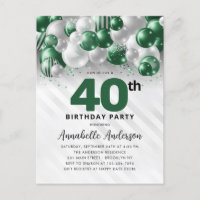 Glam Green Silver Balloon Glitter 40th Birthday 