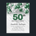 Glam Green Silver Balloon Glitter 50th Birthday  Postcard<br><div class="desc">Modern Glam Emerald Green Silver Balloon Glitter Sparkle Any Age Birthday Invitation</div>