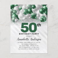 Glam Green Silver Balloon Glitter 50th Birthday