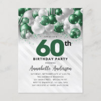 Glam Green Silver Balloon Glitter 60th Birthday