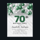 Glam Green Silver Balloon Glitter 70th Birthday  Postcard<br><div class="desc">Modern Glam Emerald Green Silver Balloon Glitter Sparkle Any Age Birthday Invitation</div>