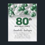Glam Green Silver Balloon Glitter 80th Birthday  Postcard<br><div class="desc">Modern Glam Emerald Green Silver Balloon Glitter Sparkle Any Age Birthday Invitation</div>