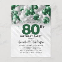 Glam Green Silver Balloon Glitter 80th Birthday