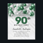 Glam Green Silver Balloon Glitter 90th Birthday  Postcard<br><div class="desc">Modern Glam Emerald Green Silver Balloon Glitter Sparkle Any Age Birthday Invitation</div>