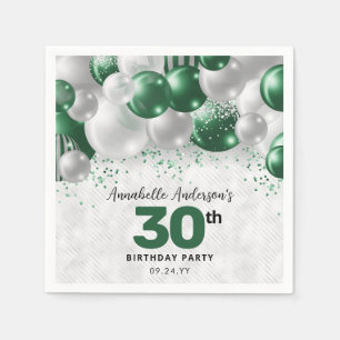 Glam Green Silver Balloon Glitter Favour Birthday Napkin