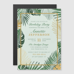 Glam Green Tropical Leaves Trendy Birthday Party Magnetic Invitation