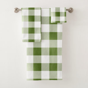 Glam Green White Buffalo Plaid Bath Towel Set