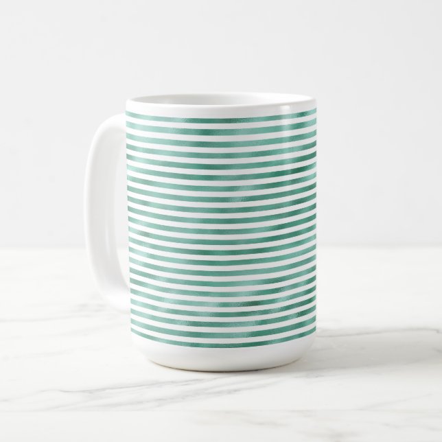 Glam Green White Stripes Coffee Mug (Front Left)