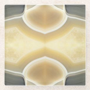 Glam Grey Beige Agate Gemstone Crystal Pattern Glass Coaster