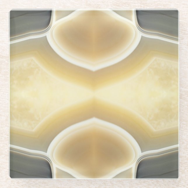 Glam Grey Beige Agate Gemstone Crystal Pattern Glass Coaster (Front)