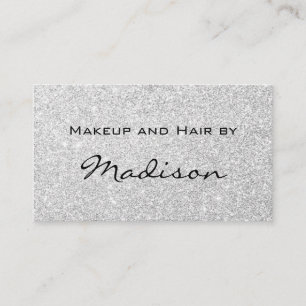 Glam Grey Silver Glitter Sparkles Makeup Artist Business Card