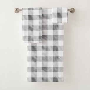 Glam Grey White Buffalo Plaid  Bath Towel Set