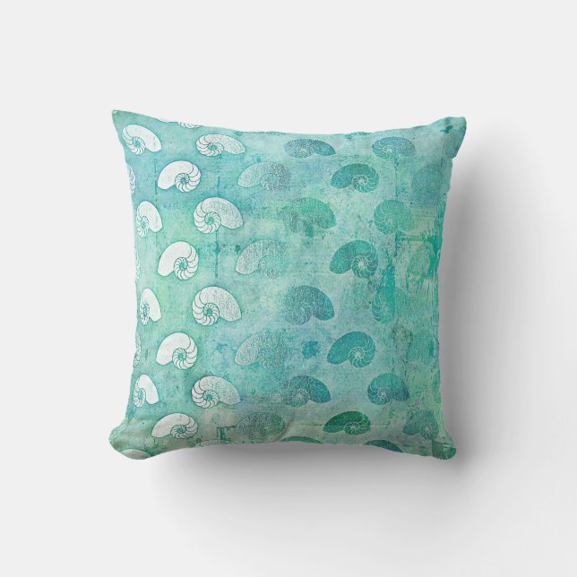 Glam Grungy Mint Green Seashells Ocean Beach Cushion (Front)
