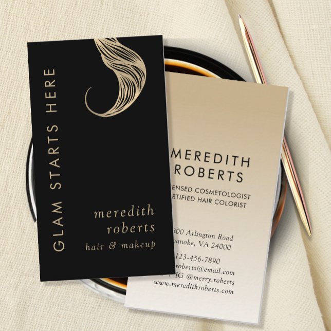 Glam Hair and Makeup Golden Blonde Hair Curl Business Card (Glam Starts Here Hair and Makeup Blonde Hair Curl Business Card)