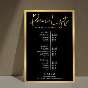 Glam Hair Stylist Black & Gold Price List Poster