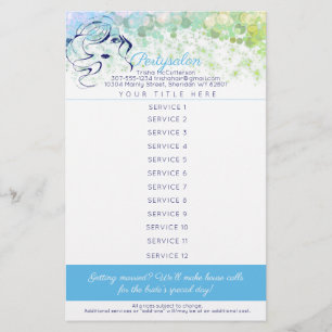 Glam hair stylist makeup salon services price list flyer