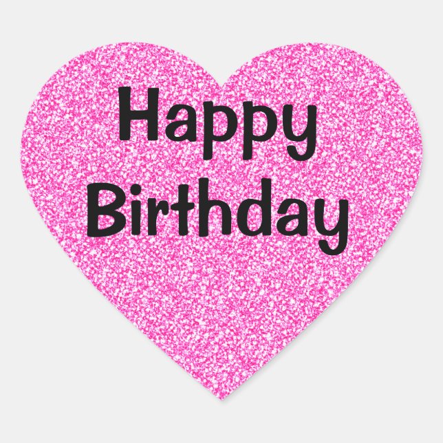 Glam Happy Birthday Black Hot Pink Glitter Sparkle Heart Sticker (Front)