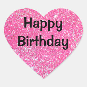 Glam Happy Birthday Black Hot Pink Glitter Sparkle Heart Sticker