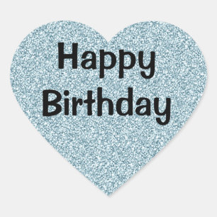 Glam Happy Birthday Blue Silver Glitter Sparkles Heart Sticker