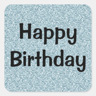 Glam Happy Birthday Blue Silver Glitter Sparkles Square Sticker