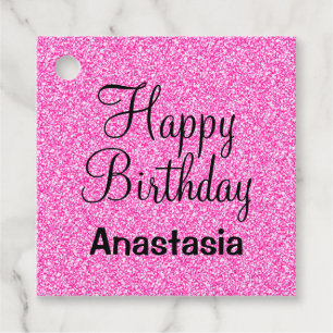 Glam Happy Birthday Hot Pink Glitter Sparkle Name Favour Tags
