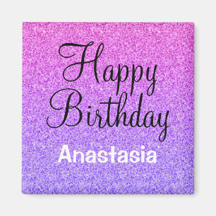 Glam Happy Birthday Ombre Purple Glitter Sparkle Magnet