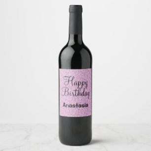 Glam Happy Birthday Purple Glitter Sparkle Name Wine Label