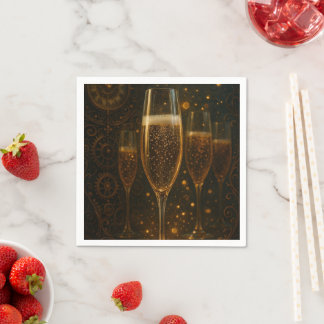 Glam Happy New Year Steampunk Champagne  Napkin