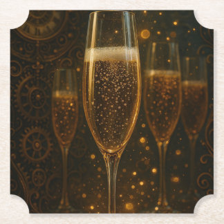 Glam Happy New Year Steampunk Champagne  Paper Coaster