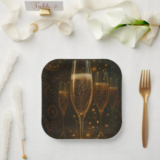 Glam Happy New Year Steampunk Champagne  Paper Plate