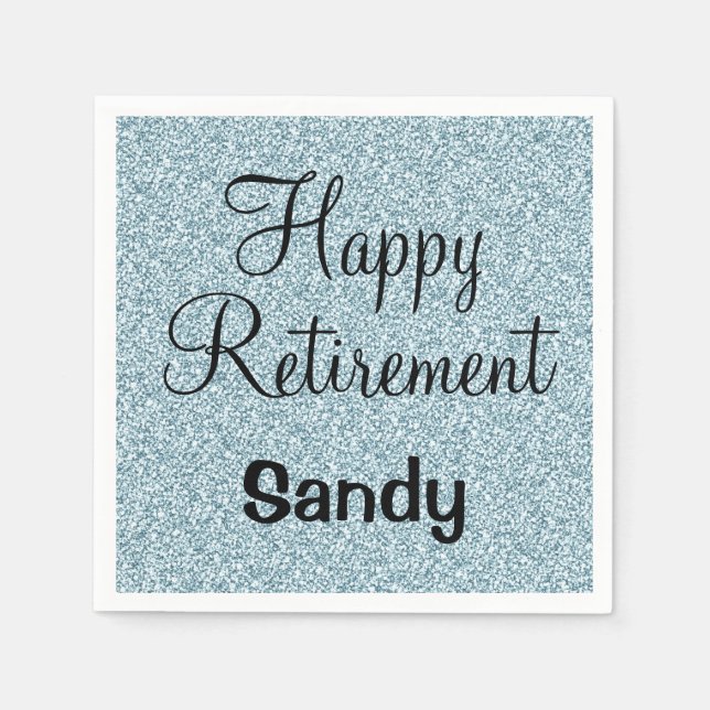Glam Happy Retirement Blue Silver Glitter Sparkles Napkin (Front)