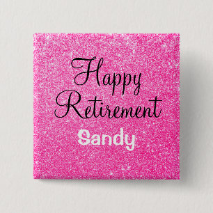 Glam Happy Retirement Hot Pink Glitter Sparkle 15 Cm Square Badge