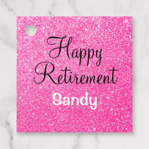 Glam Happy Retirement Hot Pink Glitter Sparkle Favour Tags