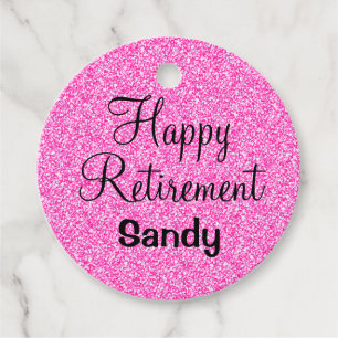 Glam Happy Retirement Hot Pink Glitter Sparkle Favour Tags