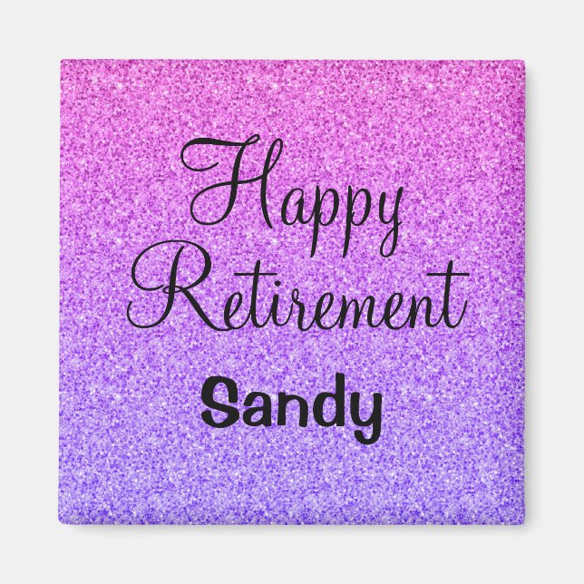 Glam Happy Retirement Ombre Purple Glitter Sparkle Magnet (Front)