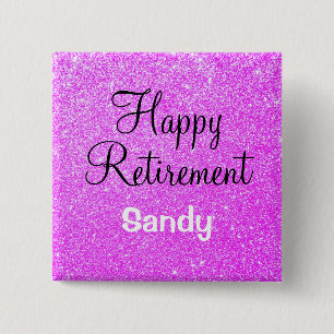 Glam Happy Retirement Purple Glitter Sparkle 15 Cm Square Badge