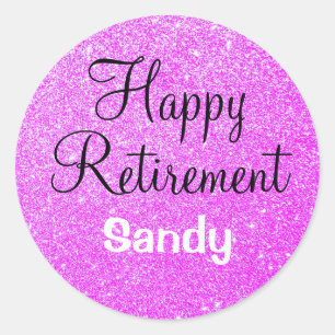 Glam Happy Retirement Purple Glitter Sparkle Classic Round Sticker