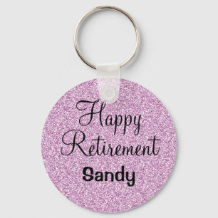 Glam Happy Retirement Purple Glitter Sparkle Key Ring