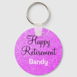 Glam Happy Retirement Purple Glitter Sparkle Key Ring