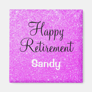 Glam Happy Retirement Purple Glitter Sparkle Magnet