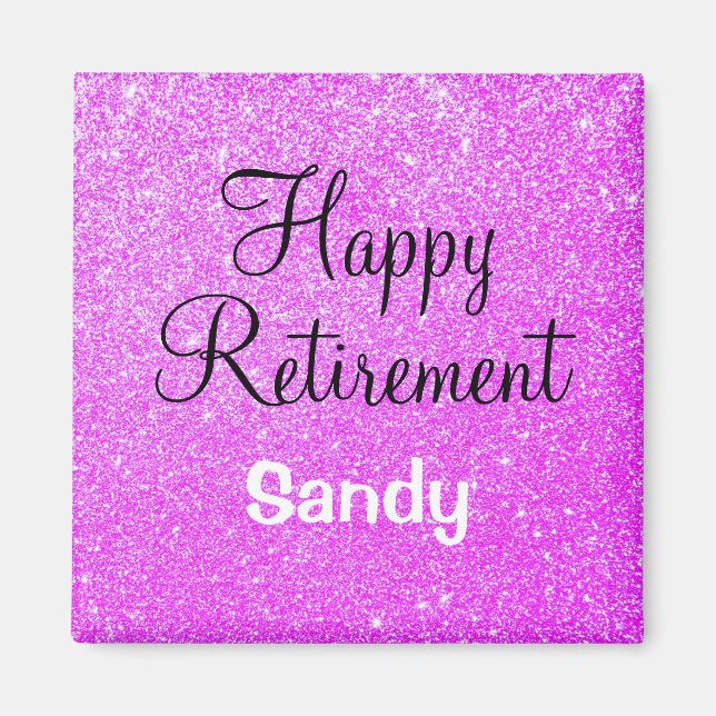 Glam Happy Retirement Purple Glitter Sparkle Magnet (Front)