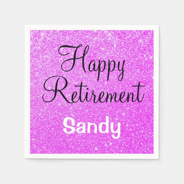 Glam Happy Retirement Purple Glitter Sparkle Napkin (Front)